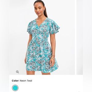 LOFT- Floral Flutter V-Neck Pocket Dress